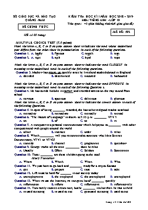 Đề kiểm tra học kỳ I môn Tiếng Anh Lớp 10 - Mã đề 502 - Năm học 2018-2019 - Sở giáo dục và đào tạo Quảng Nam